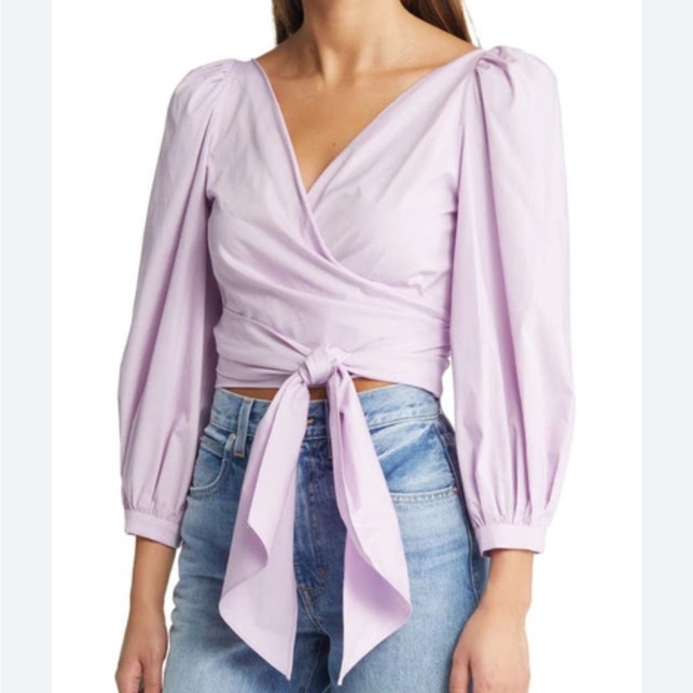 Guess Purple Puff Sleeve Crop Blouse
